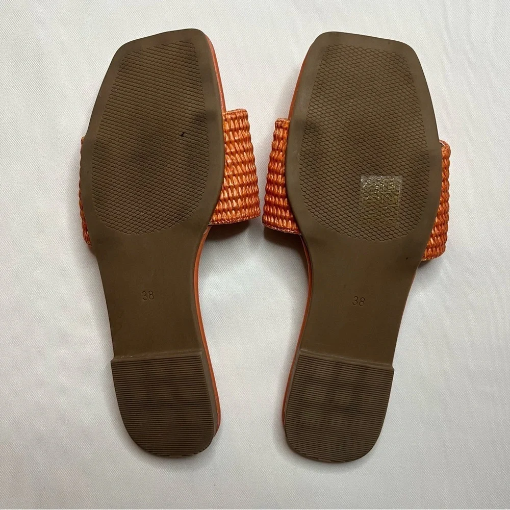 Amazon LVOMU Rhinestone Orange Weave Square Toe Flat Slide Sandals Size EU 38